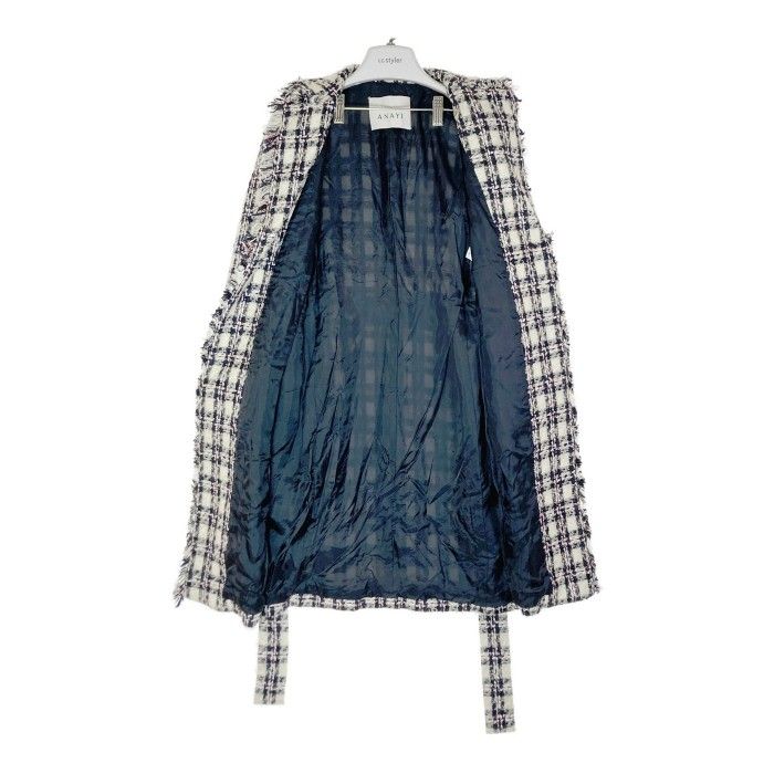 新タグ【未使用級】ANAYI ベルテッドコート チェック ツイード ベルト S ☆ANAYI アナイ チェック ツイード ベルテッドコート ウエストベルト付