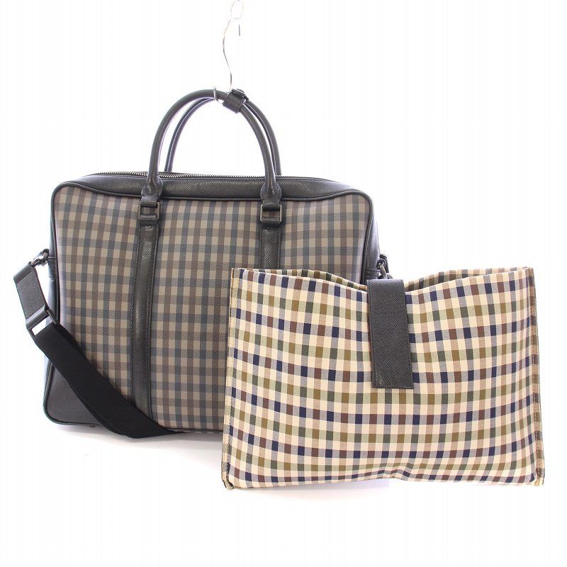 【極美品】アクアスキュータム レザー チェック柄 ビジネスバッグ ブリーフケース アクアスキュータム AQUASCUTUM 2WAY ブリーフケース ビジネス