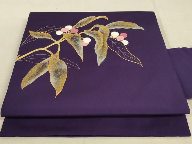 平和屋着物◎塩瀬 九寸名古屋帯 駒刺繍 南天文 金糸 金彩 正絹
