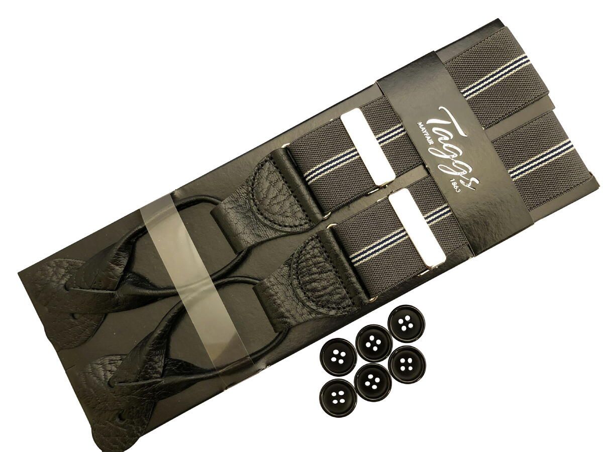 サスペンダー Taggs タッグス Y型 Yバック ブレイシーズ ボタン止め メンズ 紳士 伸縮素材 エラスティック 英国製 Grey Stripe B178