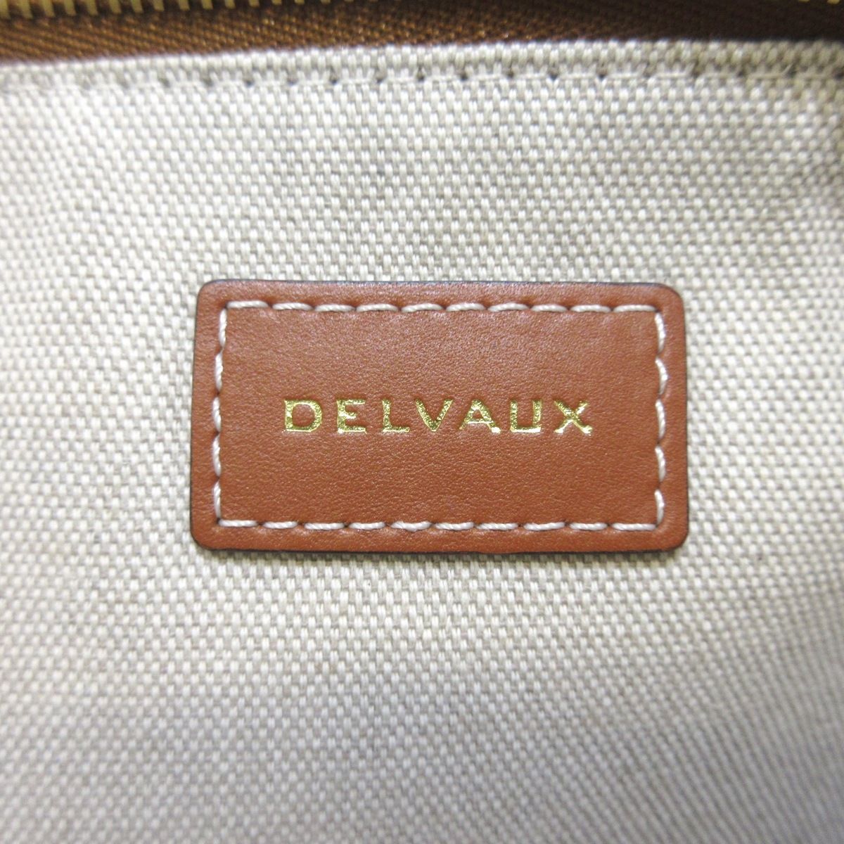 DELVAUX(デルボー) クラッチバッグ フレーム AB0593BJB0ARSDG ナチュラル(アイボリー)×ブランデー(ブラウン) キャンバス×レザー