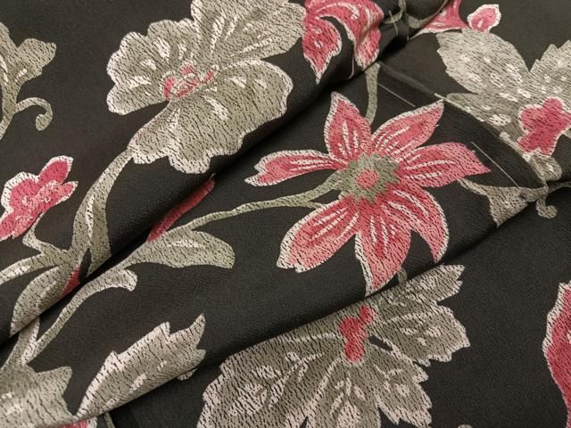 平和屋着物●上質な小紋 更紗花文 黒地 ♥ 正絹 AABC6840ph