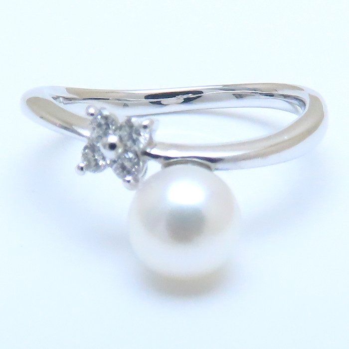 MIKIMOTO ミキモト パール リング 指輪 真珠6ミリ ダイヤモンド0.08ct