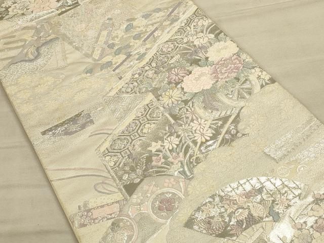 a923 正絹 プラチナ二重箔 九百錦 六通袋帯 着物 5k1512 袋帯 絹