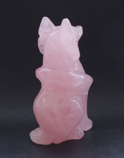 ローズクォーツ　きつね 狐   78mm   (120g)  紅狐 　きつね置物　神の遣い