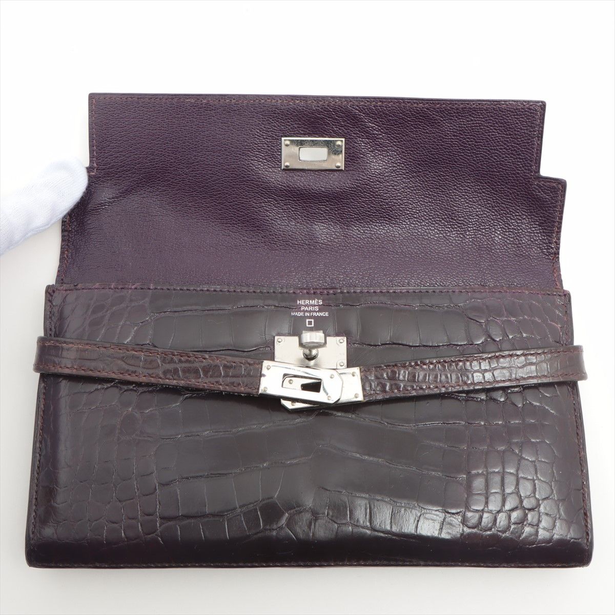 美品 エルメス □M 刻印 ケリー ウォレット 長財布 アリゲーター  