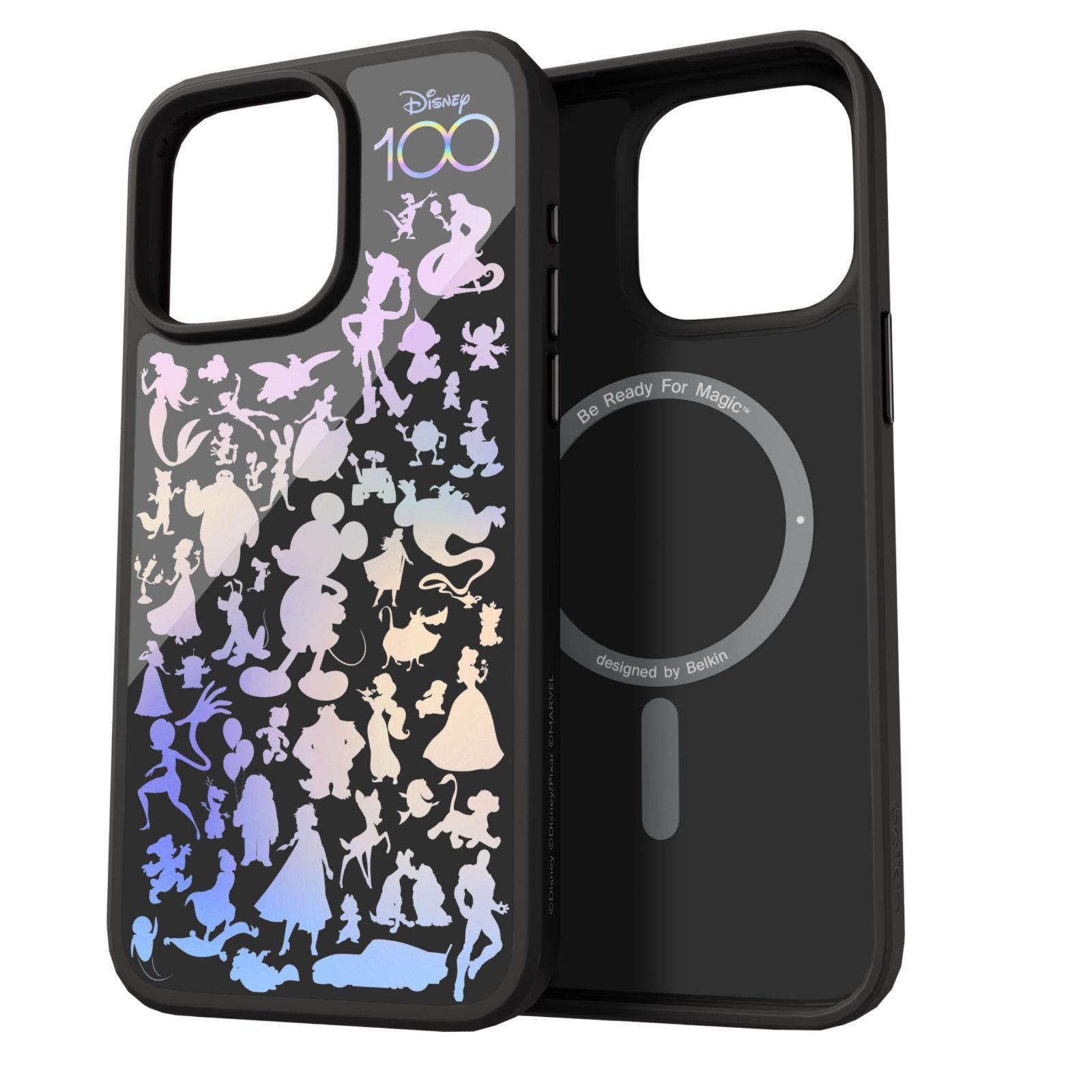 ディズニー創立100周年 モデル Belkin iPhone 14 Pro用ケース MagSafe対応 マグネット搭載 薄型 超耐衝撃 UV耐性 黄ばみ防止 ソフトTPU ブラック MSA010qcBK-DY