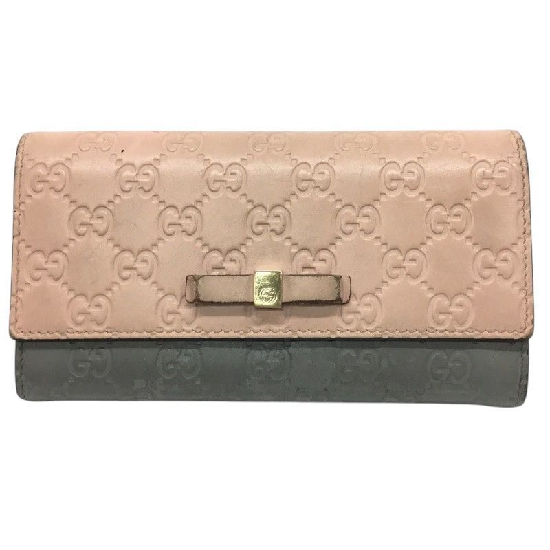 GUCCI グッチ 二つ折り長財布 388679 グッチシマ レザー グレー ピンク レディース 品| -B 質屋 かんてい局那覇店 ｎ3101561927300075