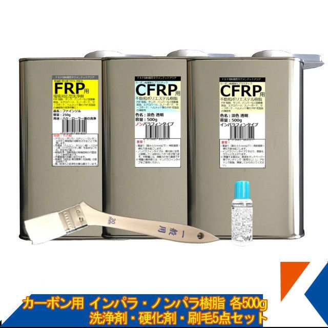 キクメン カーボン用インパラ・ノンパラ樹脂各500g 5点セット 洗浄剤 FRP 補修 ボート 船 カー カウル スポイラー エアロ RED MEMORY カーボン カーボンクロス 送料無料