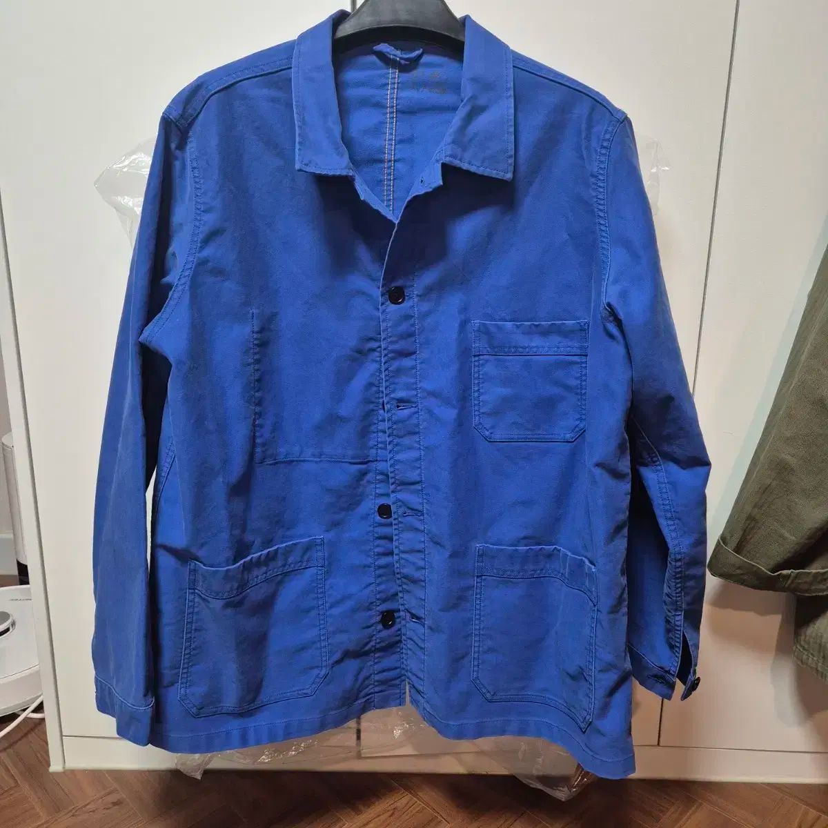 OUTSTANDING モールスキン フレンチワークジャケット ウォッシュドブルー Lサイズ