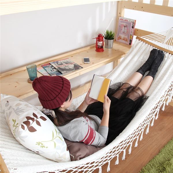 天然木ハンモック付きハイベッド 【外寸：幅107.4×長さ211.6×高