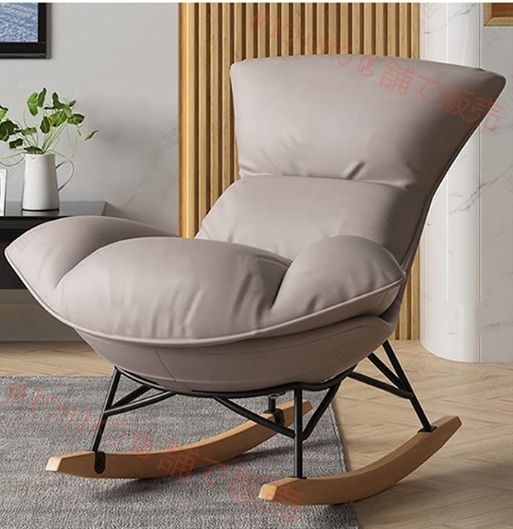 布製ロッカーチェアナップチェアアクセントチェア 厚手のパッド入りクッションと木製の脚