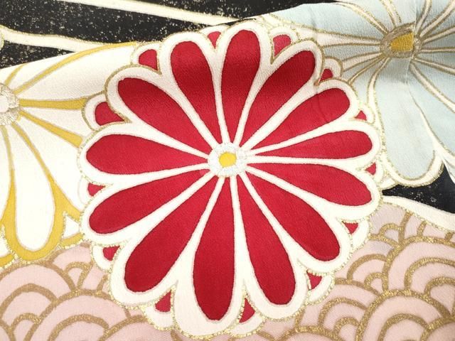 平和屋本店□極上 アンティーク 大正ロマン 振袖 駒刺繍 立波舞花文