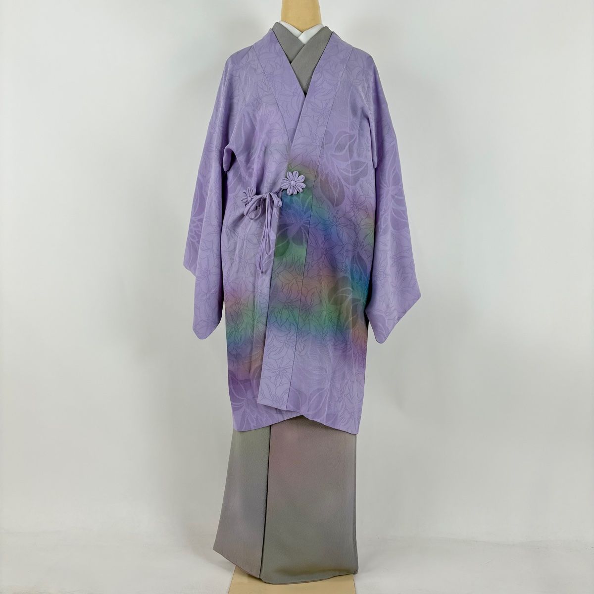 道中着 身丈100.5cm 裄丈64cm M 二代目 久保田一竹 落款 辻が花 ぼかし 薄紫 正絹