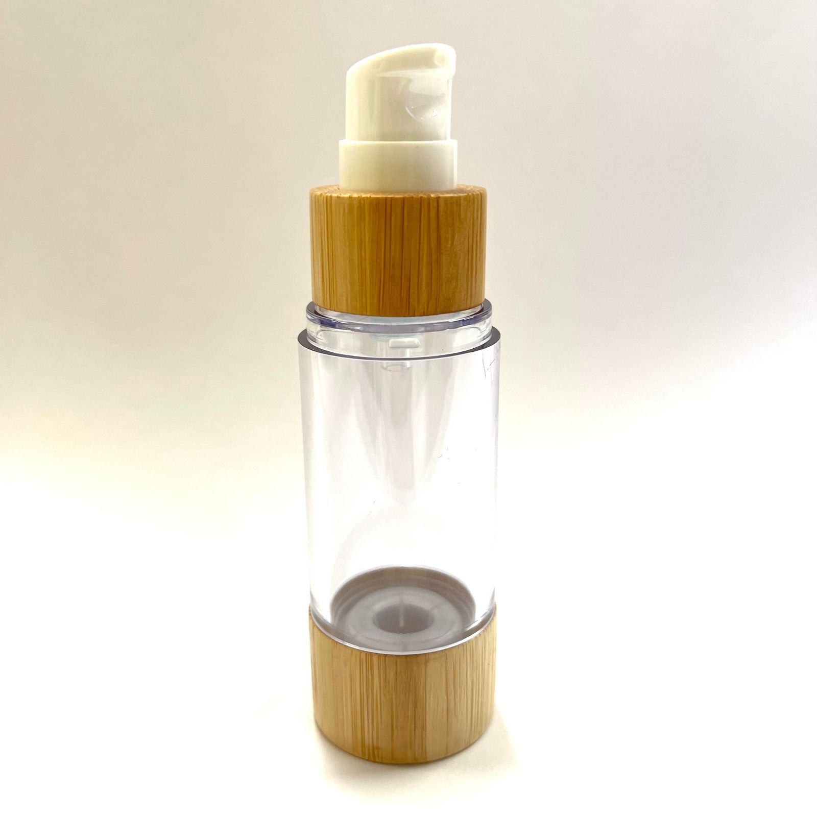 【ポンプ式 バンブーボトル】30ml 1本 エアレス構造 エコ 衛生 強化プラ 詰替容器 美容 シャンプー リンス 化粧水 乳液 アロマ キャリア マッサージ オイル