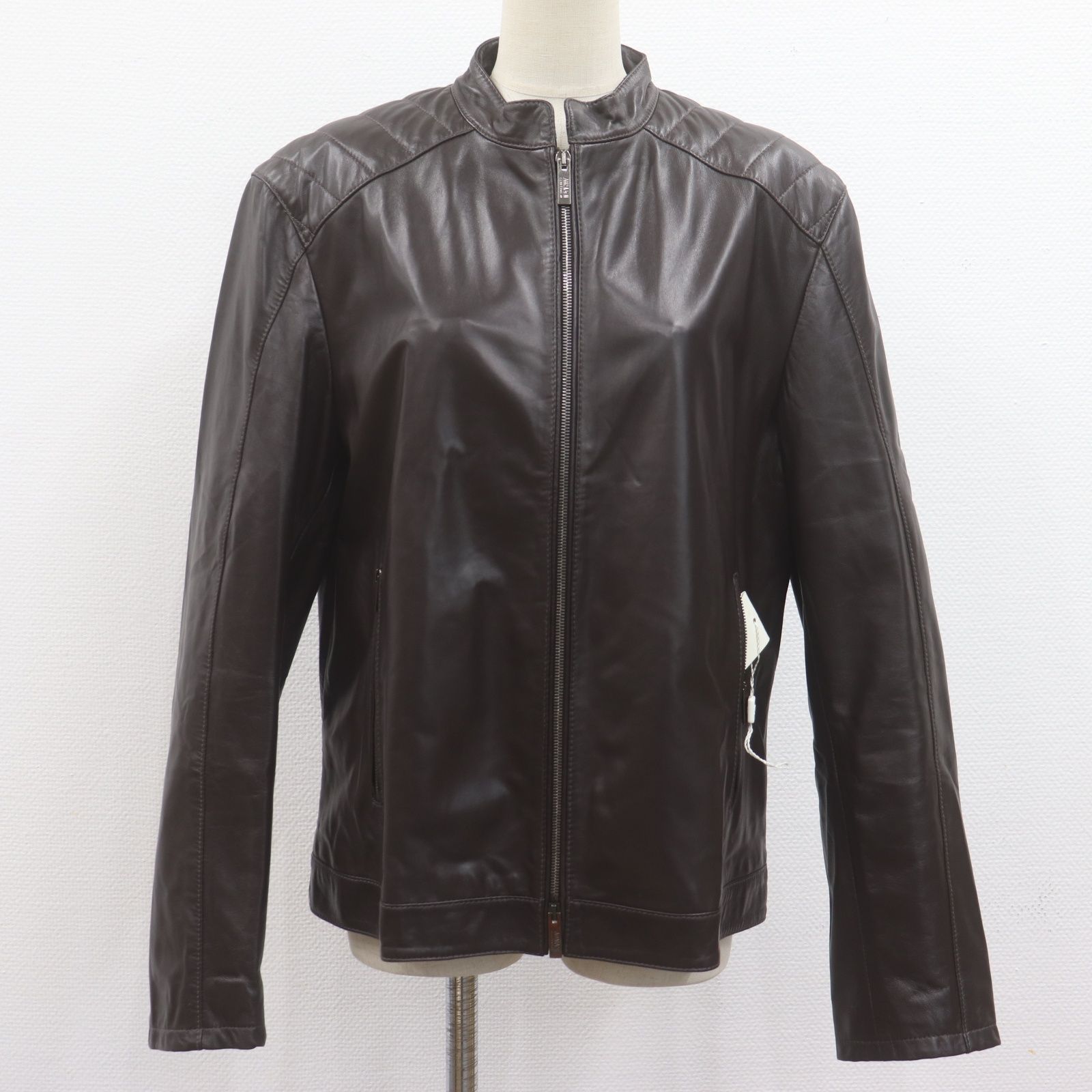 ITGNYKGYWI9K ARMANI COLLEZIONI アルマーニコレツォーニ ラムレザー 羊革 ジャケット メンズ ブラウン サイズ52