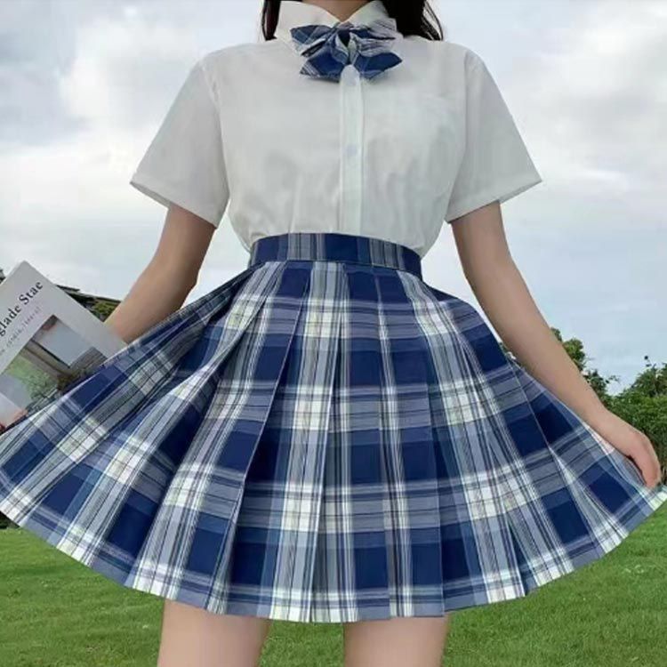 制服 学生服 スクールシャツ+スカート+リボン 3点上下セット 半袖