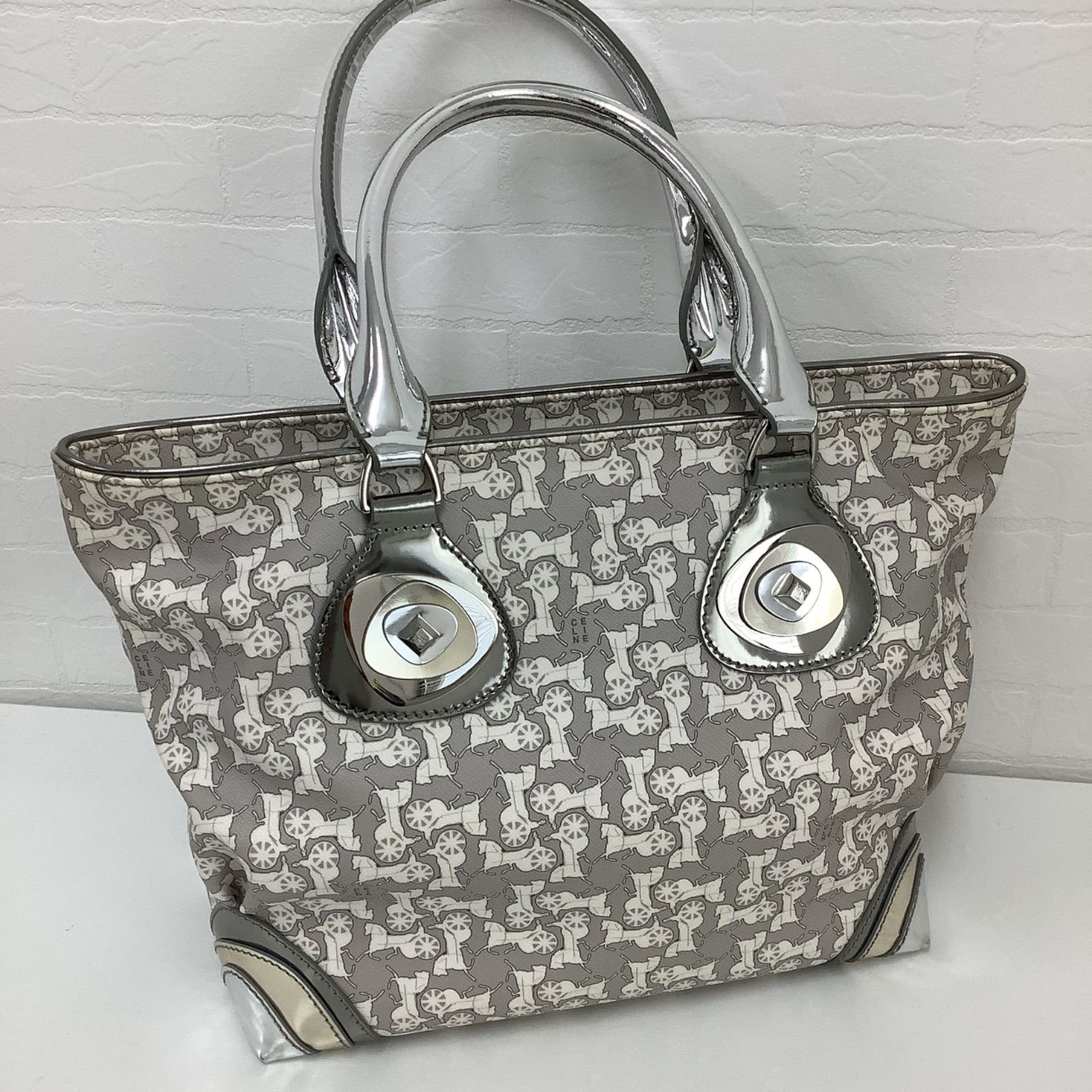 CELINE セリーヌ トートバッグ グレー シルバー ホワイト