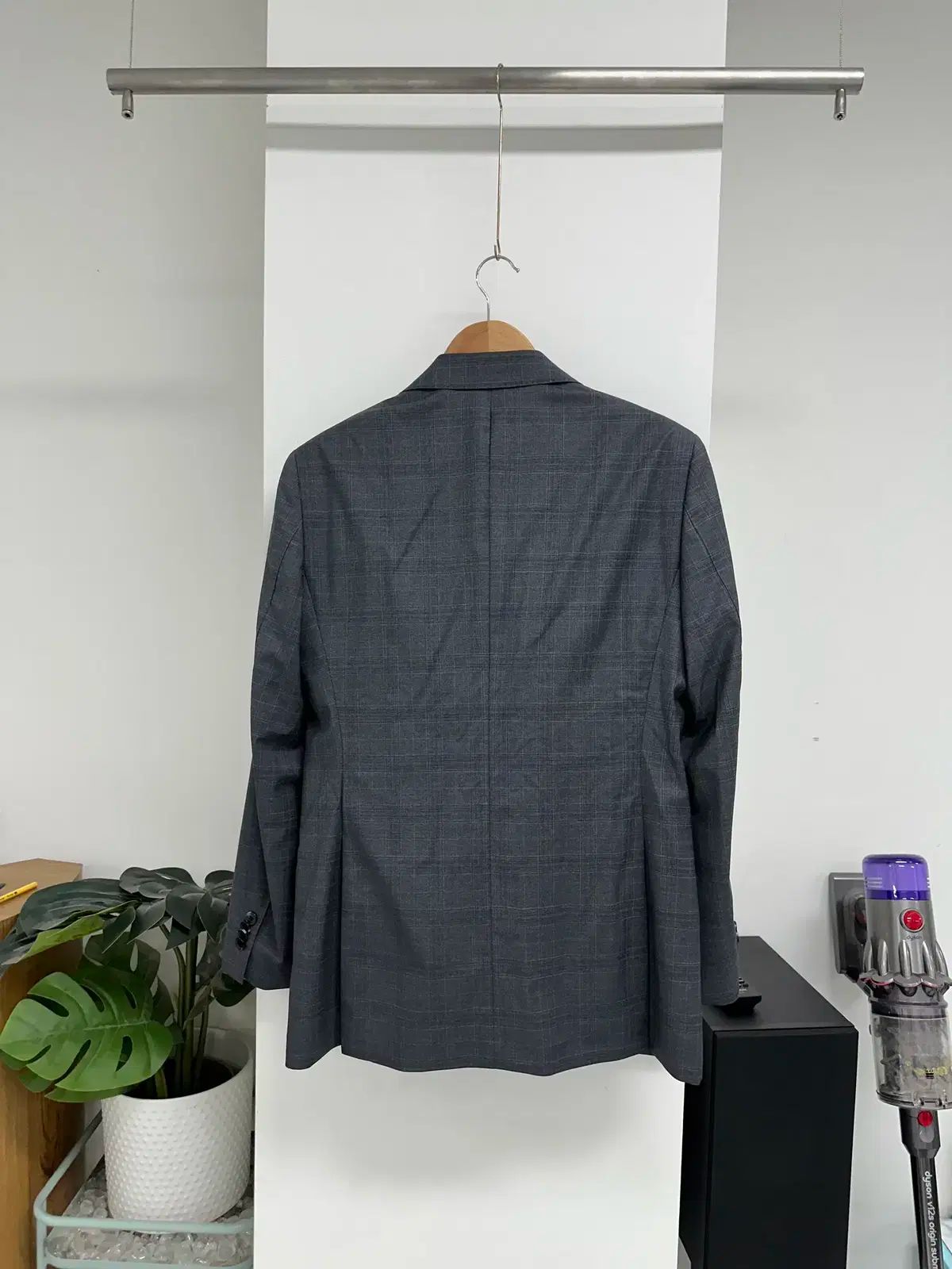 マン オン ザ ミニッツ グレー チェック スーツ セットアップ