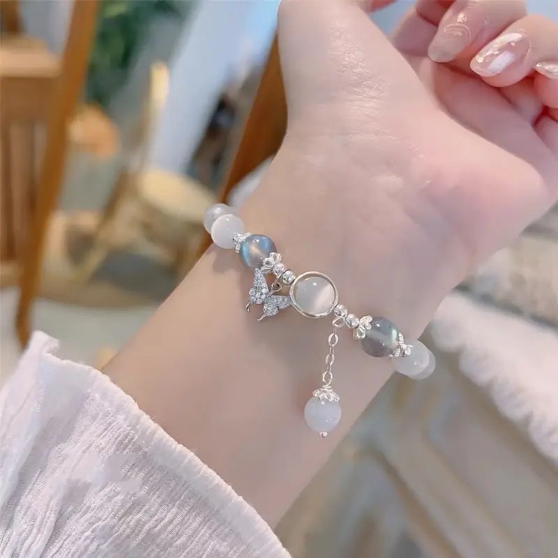 ギフト最適品】水晶 キャッツアイストーン 蝶 ブレスレット