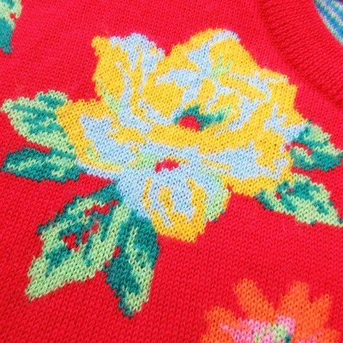 ケンゾー KENZO ニット セーター クルーネック 長袖 インターシャ 花柄 バラ ドット 総柄 2 M 赤 レッド /AO20 ■GY18 レディース ケンゾー KENZO ニット セーター クルーネック 長袖 インター
