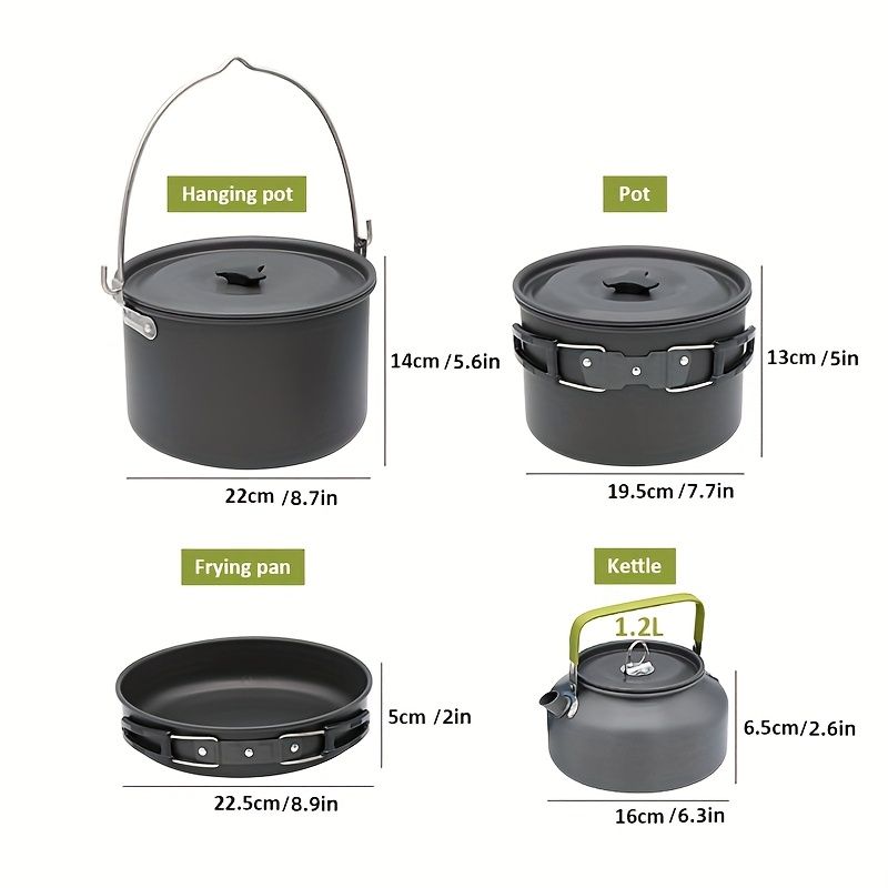 新着商品 6-7人用ケトルとポットセットアウトドア用アルミキャンプ調理器具セット折りたたみ式調理器具キャンプ用ティーポットとフライパンノンスティック軽量ポット収納バッグ付きキャンプアウトドア調理ピクニックに適していますZtX