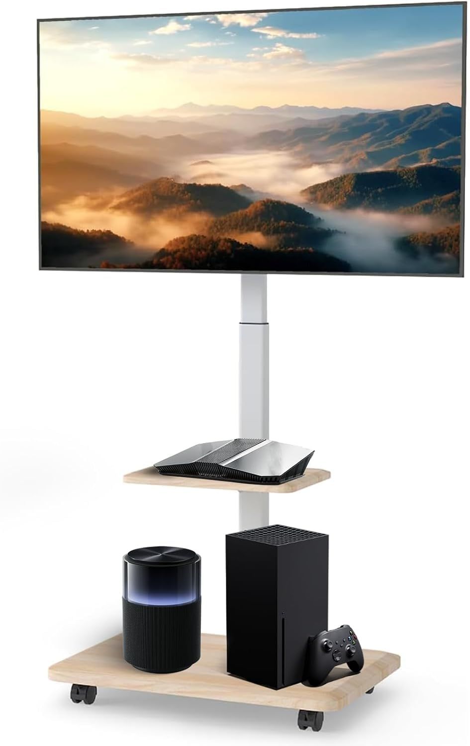 大 キャスター付き 壁寄せテレビ テレビ台 左右60°首振り テレビスタンド 高さ調節 tvスタンド 26 65インチ対応 tv台 ハイタイプ tv stand mopam 耐荷重40kg 家用 学校 ビジネス 病院業務用 木目色