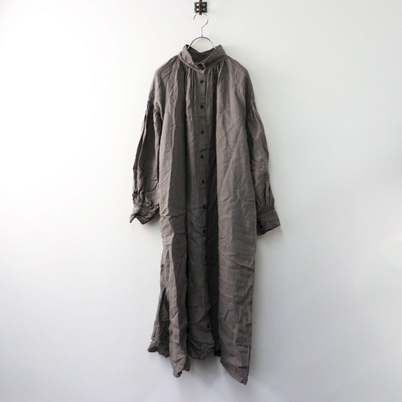 2025SS 定価3.5万 ネストローブ nest Robe リネンスタンド ギャザーワンピース F|チャコールグレー ドレス ワイド 2400014411959