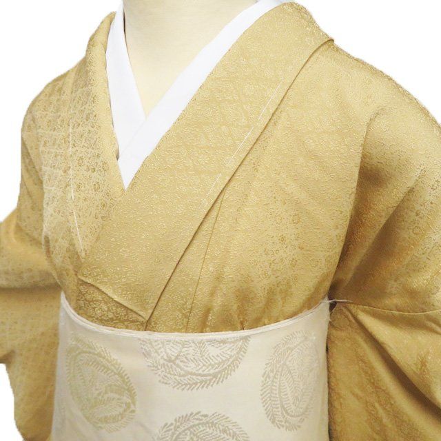 色無地 着物 未使用 正絹 袷 紋付き 地模様 花菱模様 S A1188-4
