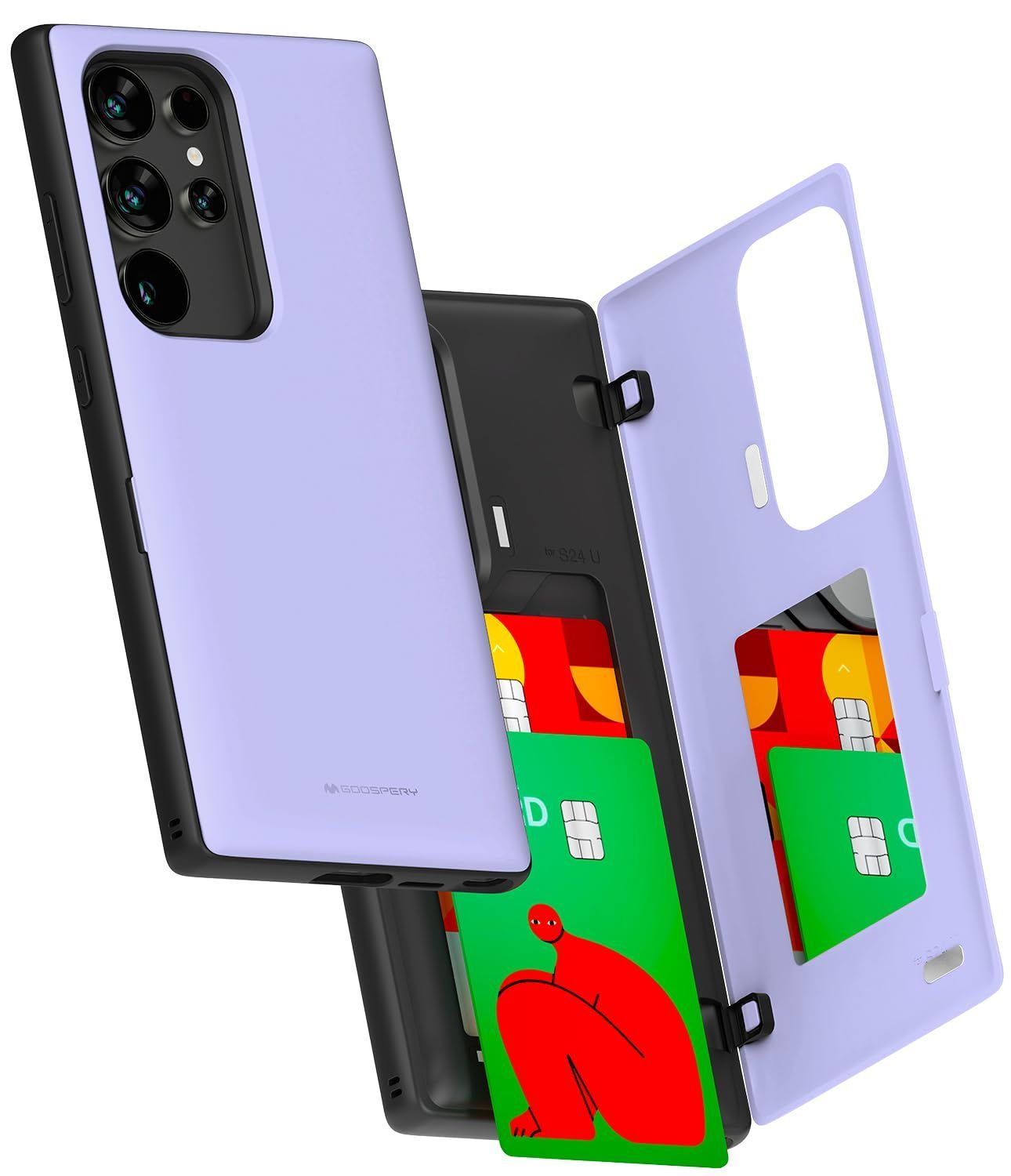 【数量限定】ケース 背面 用 カード 収納 マグネット式 バンパー Ultra カバー 6.8 インチ、Galaxy S24 S24 Ultra ケース カード収納 Galaxy 背面 ケース 2枚 カード入れ Goospery カバ― (ブラック) S24U