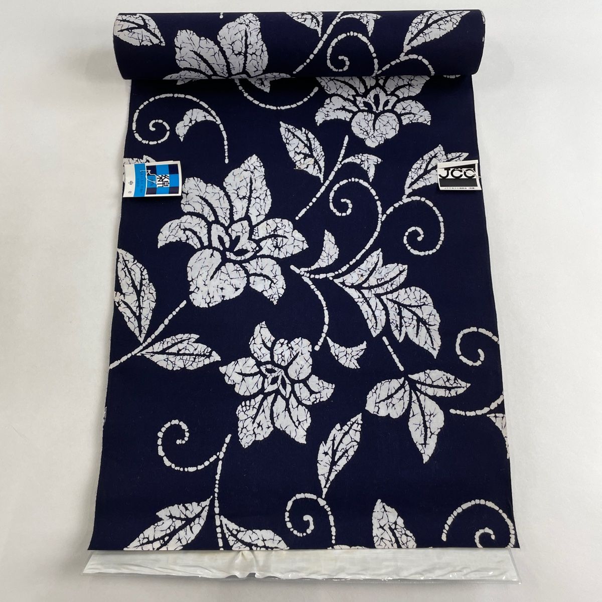 反物 名品 小千谷縮 墨色 麻 【中古】（反物 逸品 紬 夏紬 小千谷  