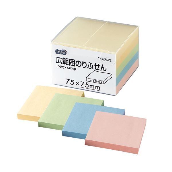 まとめ TANOSEE 広範囲のりふせん 75×75mm 4色 1パック 5冊 ×5セット