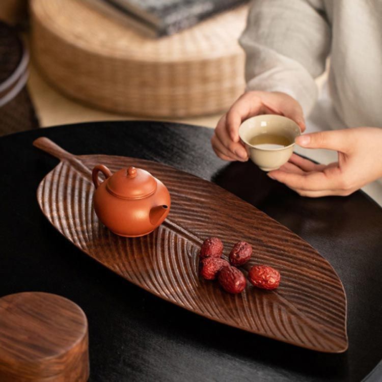 29.5*12.5cm】葉型 木のお皿 プレート ウォールナット 木 皿 食器 木製