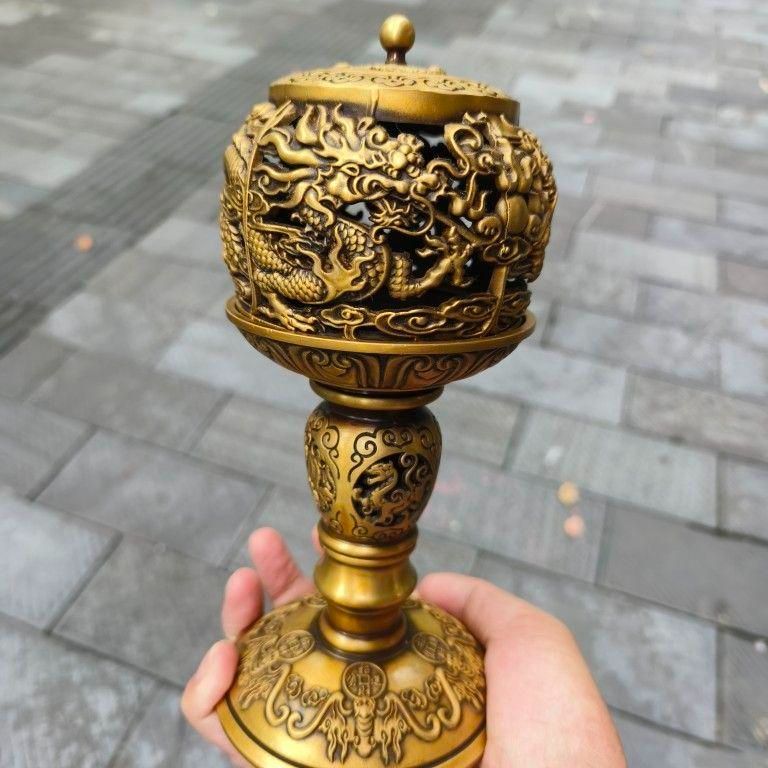 銅 細工 透かし彫り 双龍香炉 銅香炉 仏具 茶道具 香道具 工芸品 置物 銅 細工 透かし彫り 双龍香炉 銅香炉 仏具 茶道具 香道具 工芸品 置物