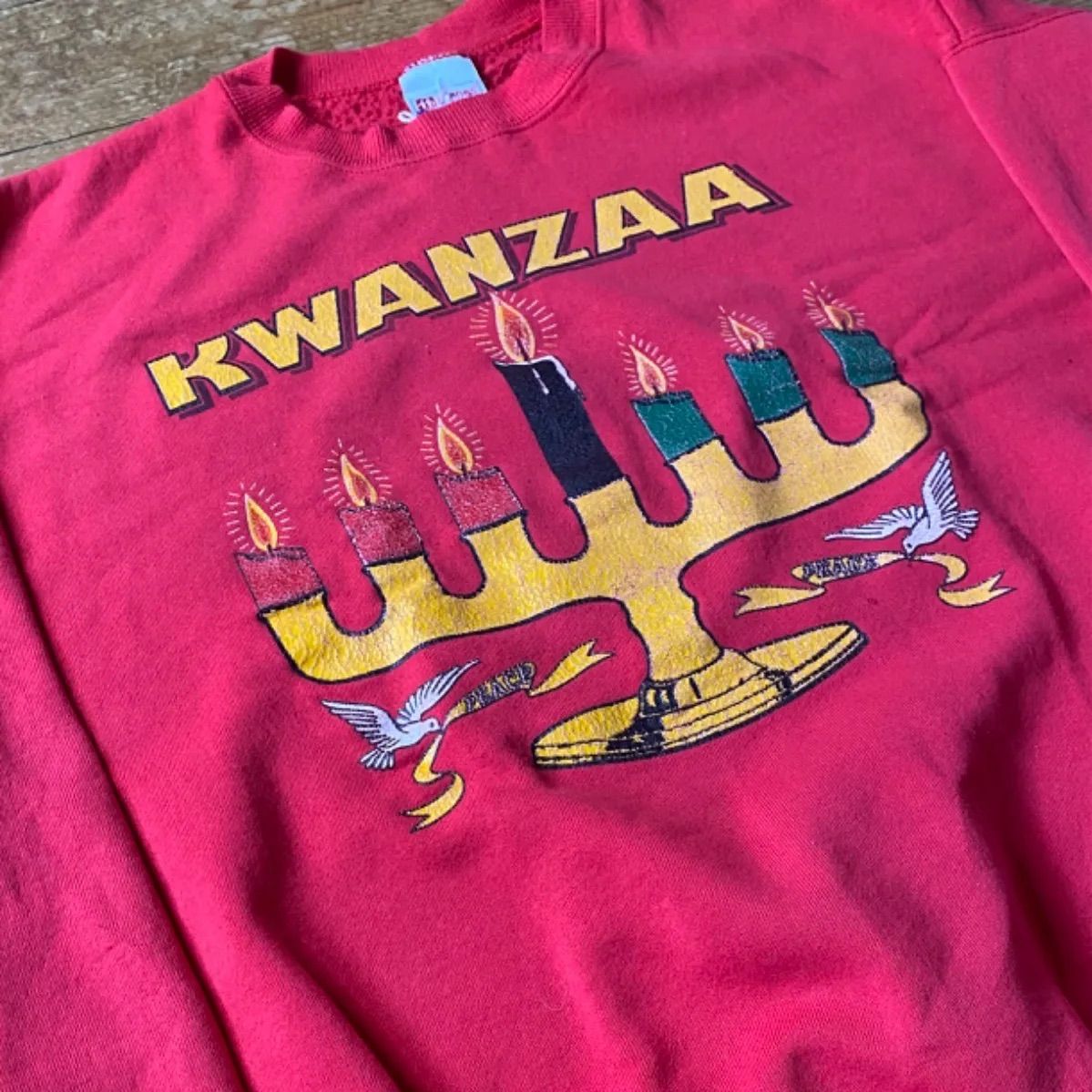 90's  Hanes USA製 KWANZAA プリントスウェット古着クワンザ儀式レッドXL トレーナー