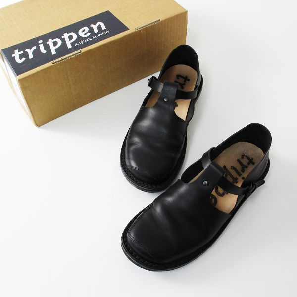 trippen トリッペン Walker レザーTストラップシューズ 38/ブラック 靴 