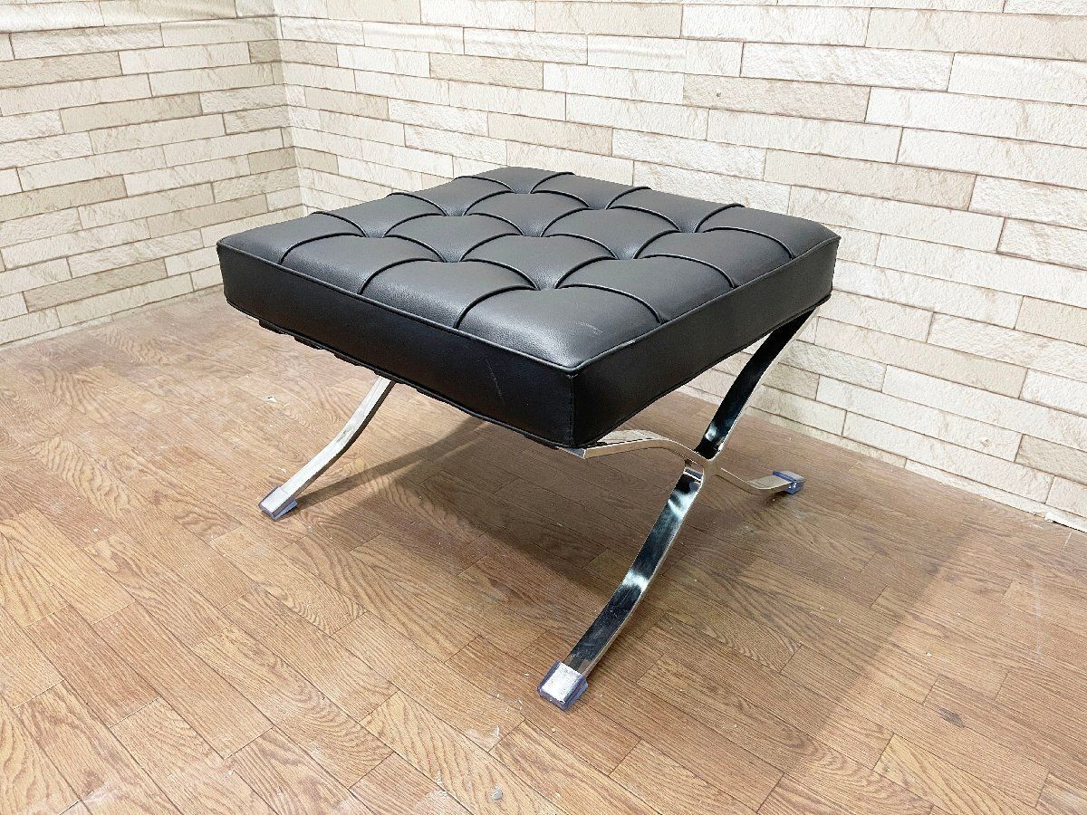 IDC大塚取扱 バルセロナチェア リプロダクト オットマン スツール 合皮 ブラック ミースファンデルローエ 7911 畑1100