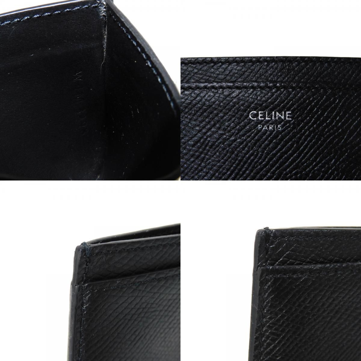 CELINE セリーヌ カードホルダー 現行 グレイン カーフ 箔押し シルバー パスケース 名刺入れ 新ロゴ ブラック カードケース 10B703BEL.38SI