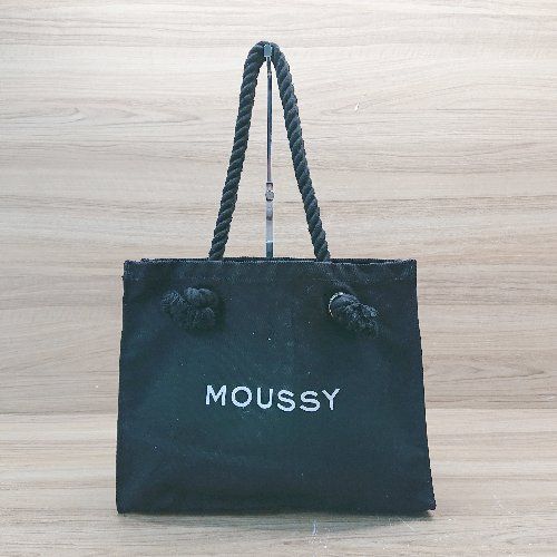 ◇ MOUSSY マウジー ロゴプリント ショッパー風 キャンバス生地 ロープハンドル トートバッグ ブラック レディース E  1310050022907 - メルカリ