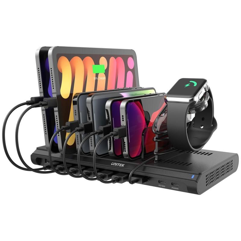 Unitek 2025秋 USB PD充電ステーション 10ポート PD18W PD60W 卓上充電スタンド 120W PSE認証済 10台同時充電 1.5A|2.4A スマートIC搭載 複数台対
