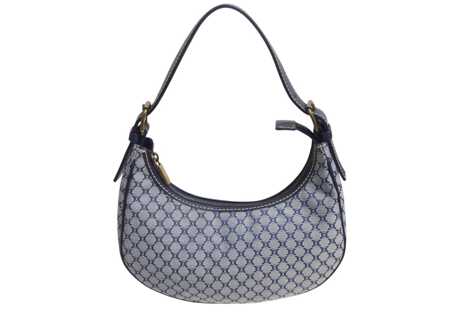 CELINE ヴィンテージ セリーヌ マカダム AVA アヴァ ワンショルダーバッグ ブラゾンキャンバス レザー ネイビー 4b002331
