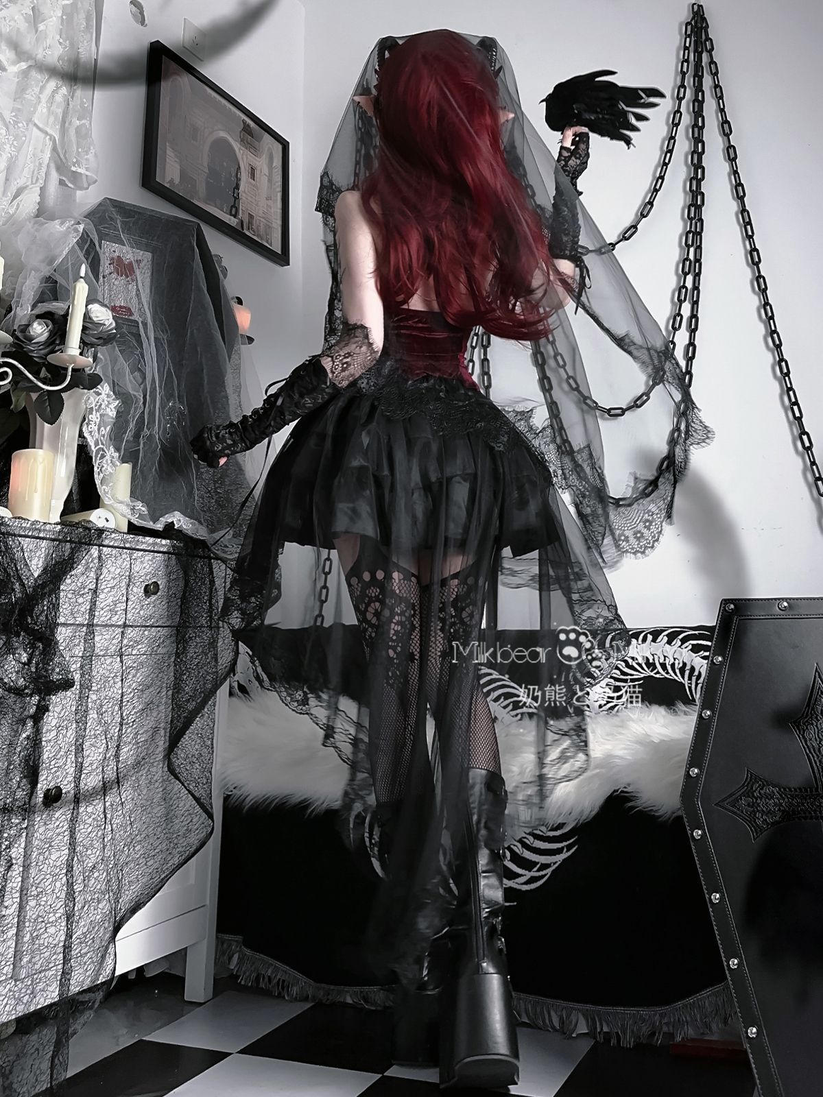 ゴシック風 Y 2 Kスタイル 豪華セットアップ ショートドレス ドラッグテールスカート セクシーデザイン 撮影会 推し活 舞台衣装 イベント プレゼントにも最適