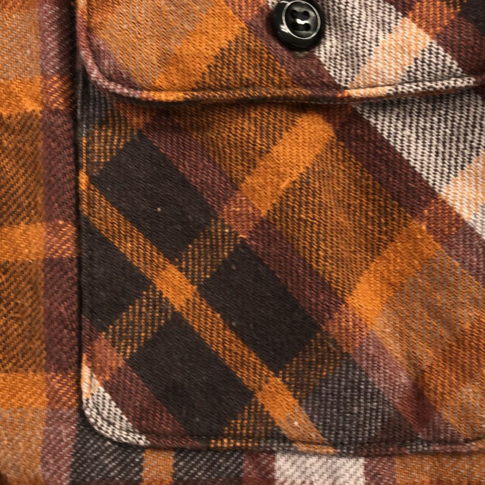 ウエアハウス 日本製 チェック柄 長袖 ネルシャツ M オレンジ×ブラウン
