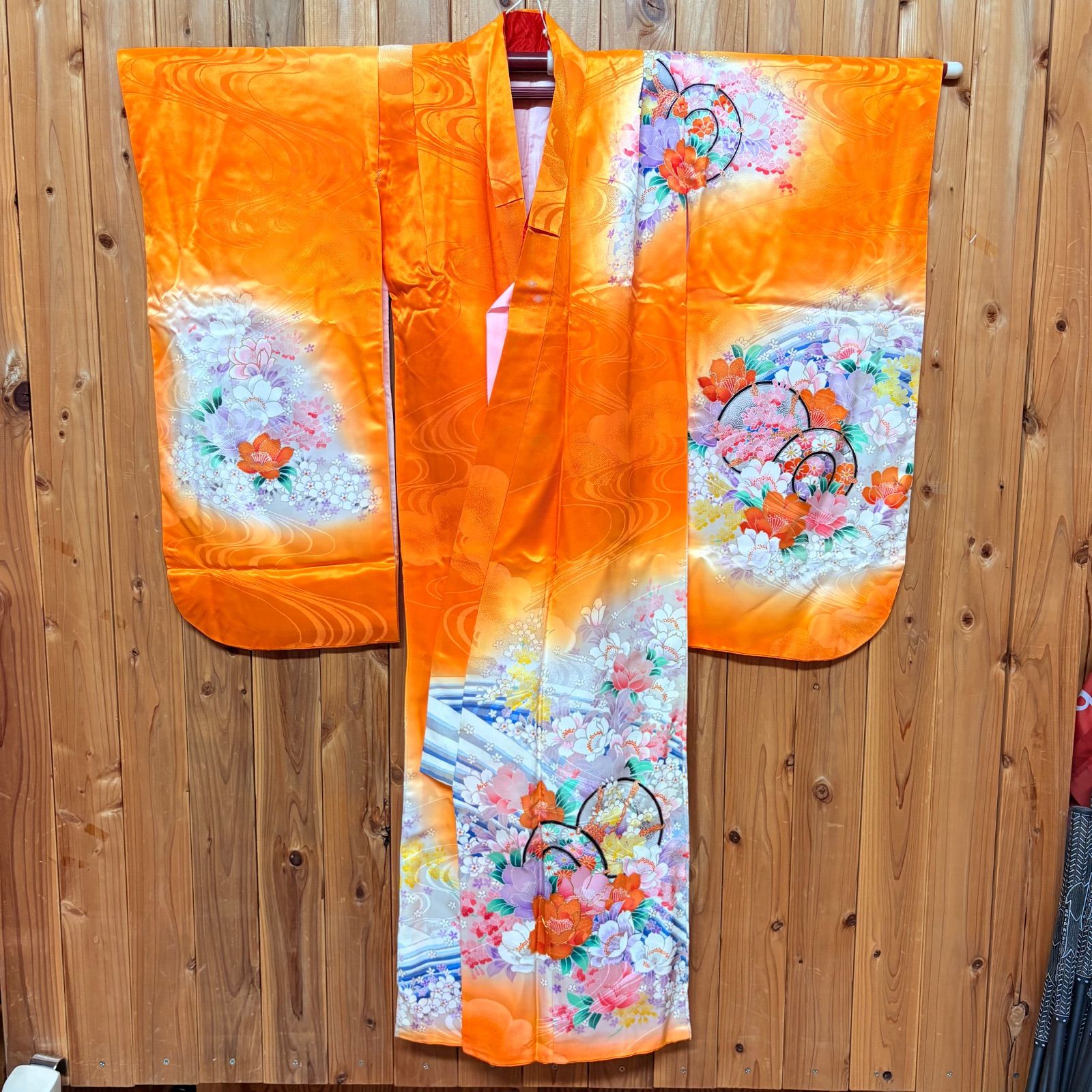 女の子 正絹 着物 七五三 七草 晴れ着 総柄 和柄 レトロ 女の子 正絹