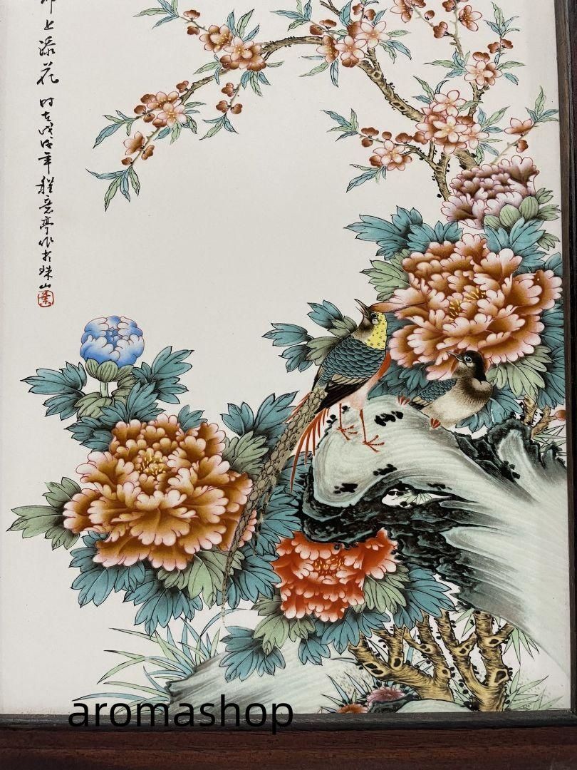 景徳鎮 粉彩花鳥 陶板画 応接間 玄関 茶室 書斎 装飾品 工芸品