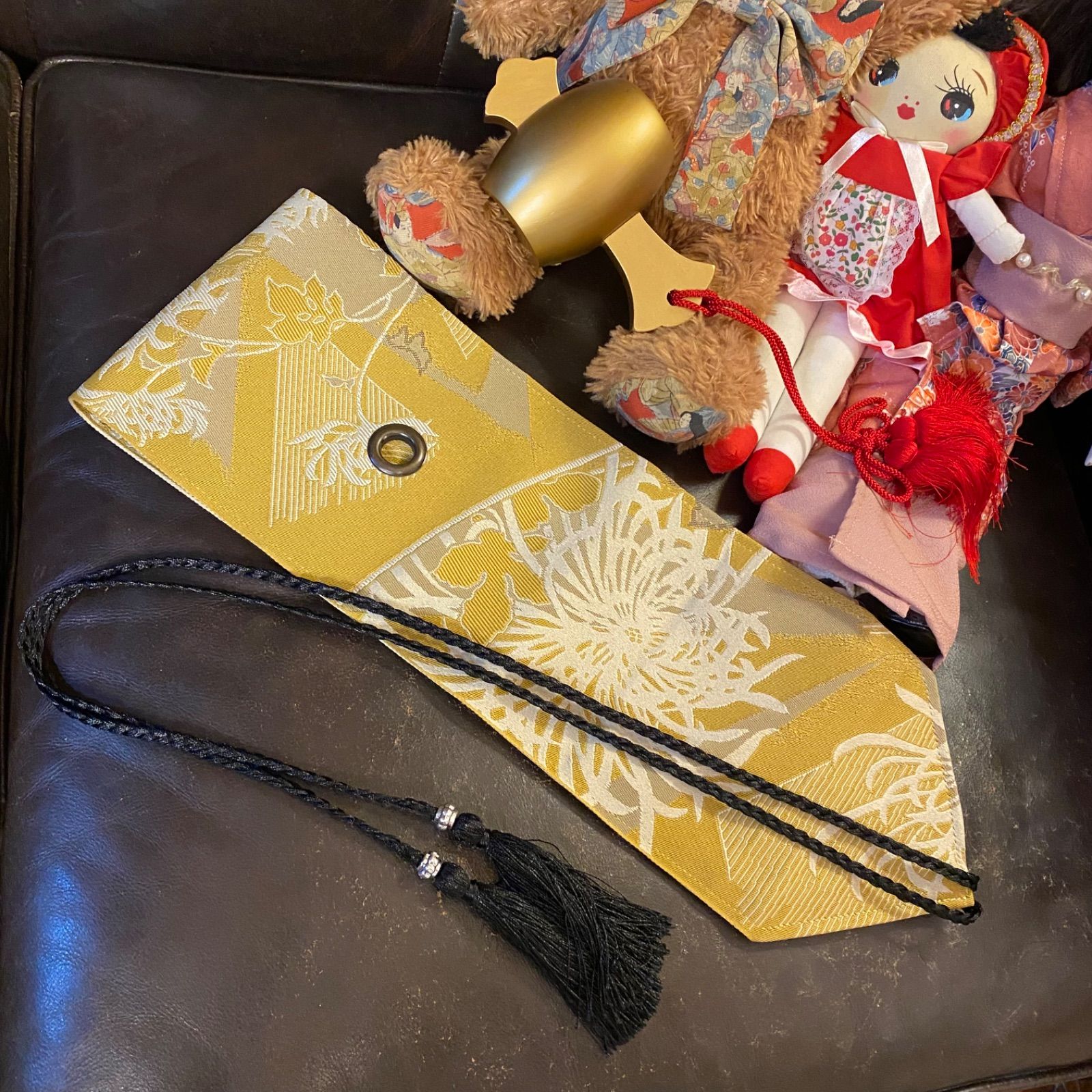 着物リメイク ミニミディ ワンピース／ドレス／洗える化繊 帯サッシュ  