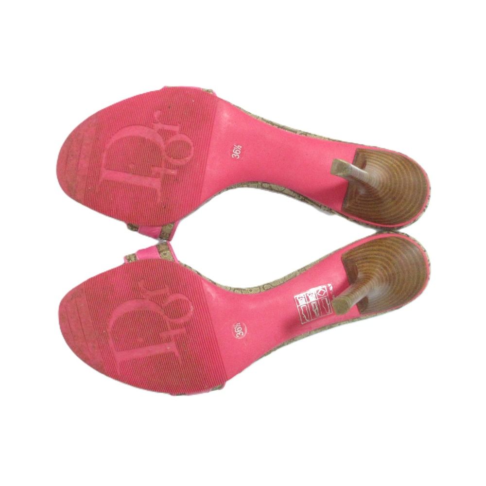 Dior クリスチャンディオール トロッタージャガード ロゴプレート ベルトサンダル サイズ36.5 約23.5cm ピンク シルバー金具 レディース 古着 KIN-KAAI_COM