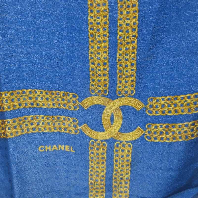 シャネル CHANEL 美品 スカーフ ココマーク チェーン柄 絹