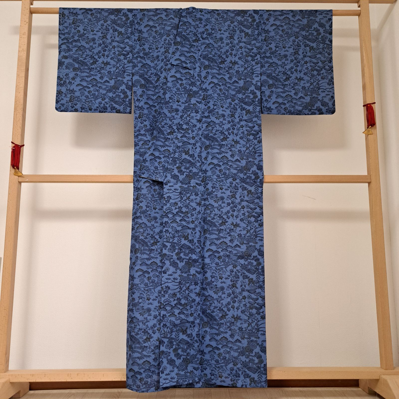 夏着物 洗える小紋 型染風茶屋辻柄 ポリエステル ほ13S01a