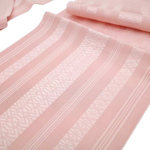 本場筑前博多織 流れる模様 薄ピンク 紋八寸なごや帯 正絹 本場筑前